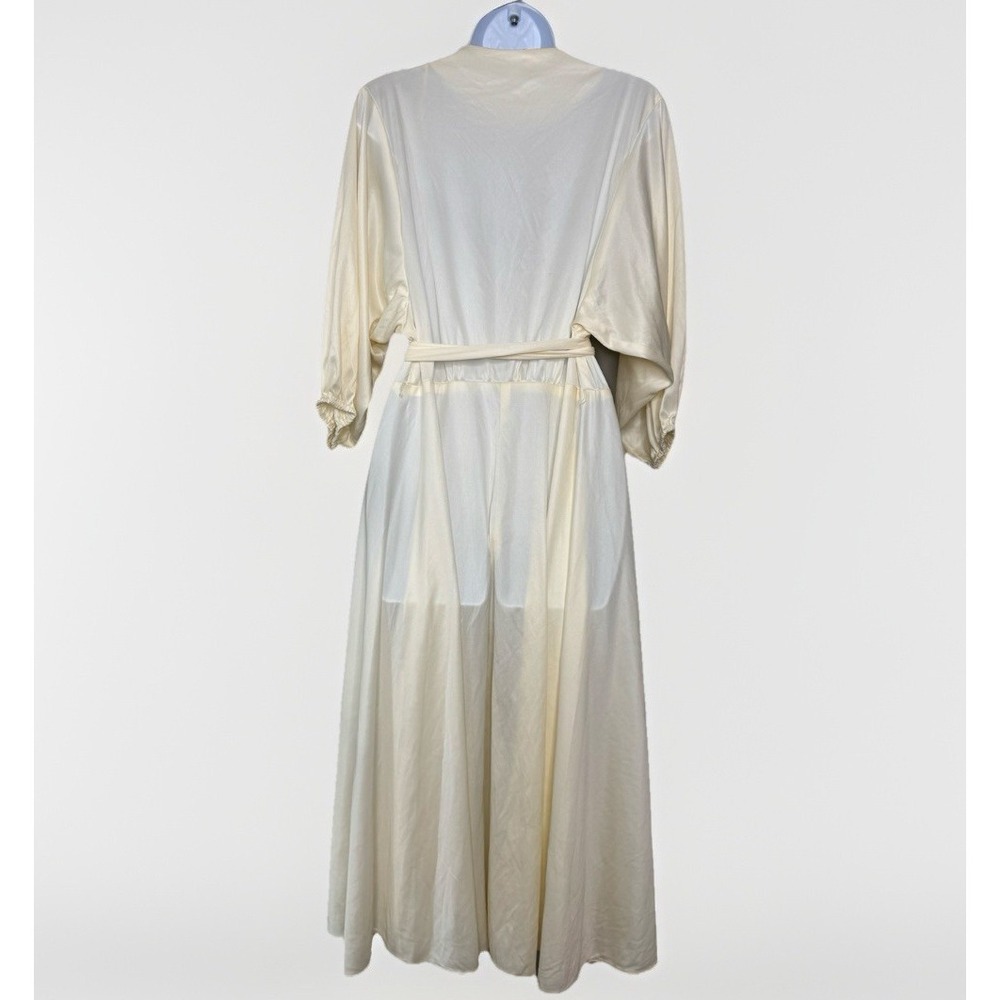 Vintage Cream Satin Robe Size L Boho Bridal Puff Sleeve Tie Waist Romantic - Picture 3 of 14